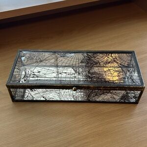 EUC Pier 1 Old World Map Mirrored Glass and Bronze Display Case